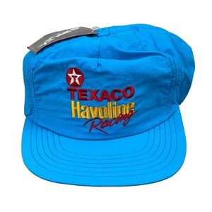 Vintage Texaco Havoline Racing Hat Cap SnapBack Blue Nylon 90s USA Trucker NOS